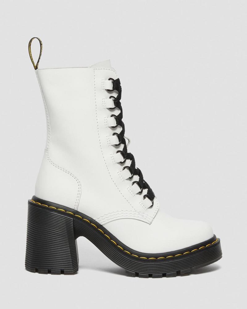 Botas de Tacon Dr Martens Chesney Cuero Flared Heel Mujer Blancos | MX 633RVD